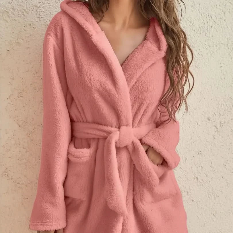 Bathrobe Hooded Soft Fleece Belted