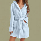 Bathrobe Hooded Soft Fleece Belted