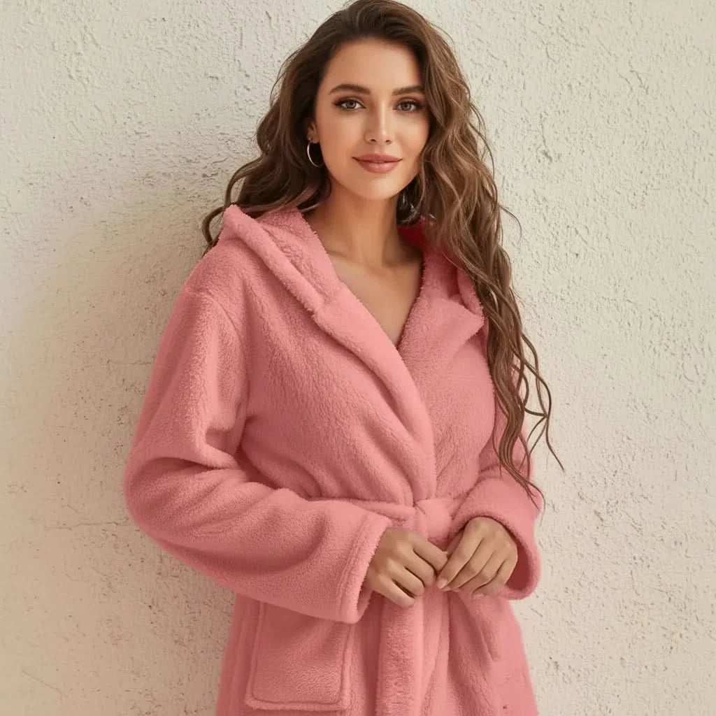 Bathrobe Hooded Soft Fleece Belted