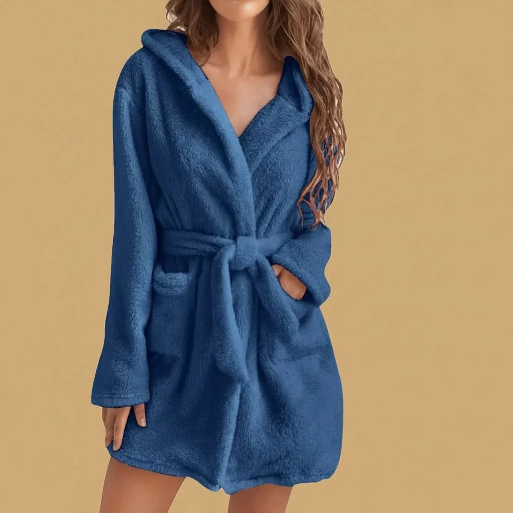 Bathrobe Hooded Soft Fleece Belted