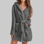 Bathrobe Hooded Soft Fleece Belted