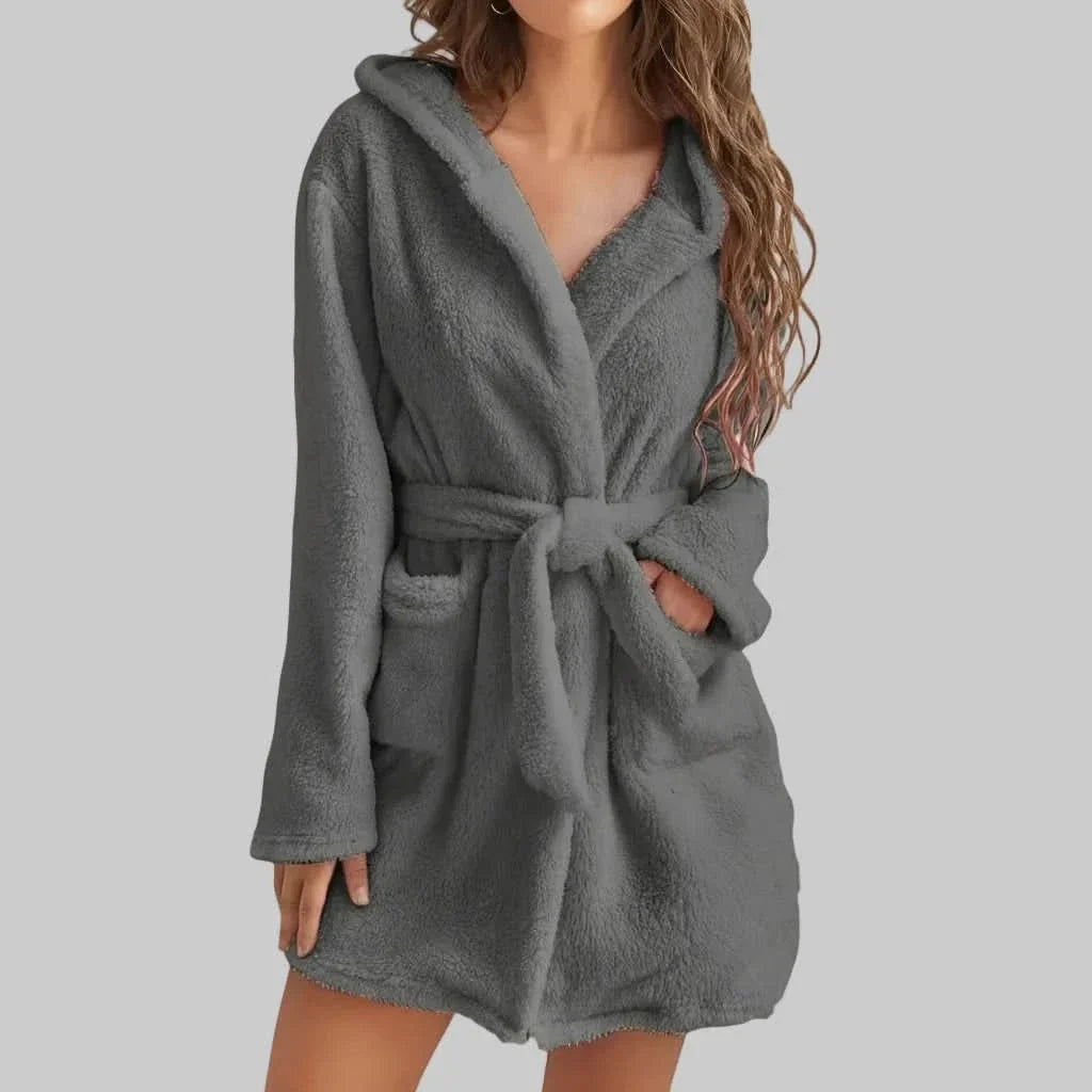 Bathrobe Hooded Soft Fleece Belted