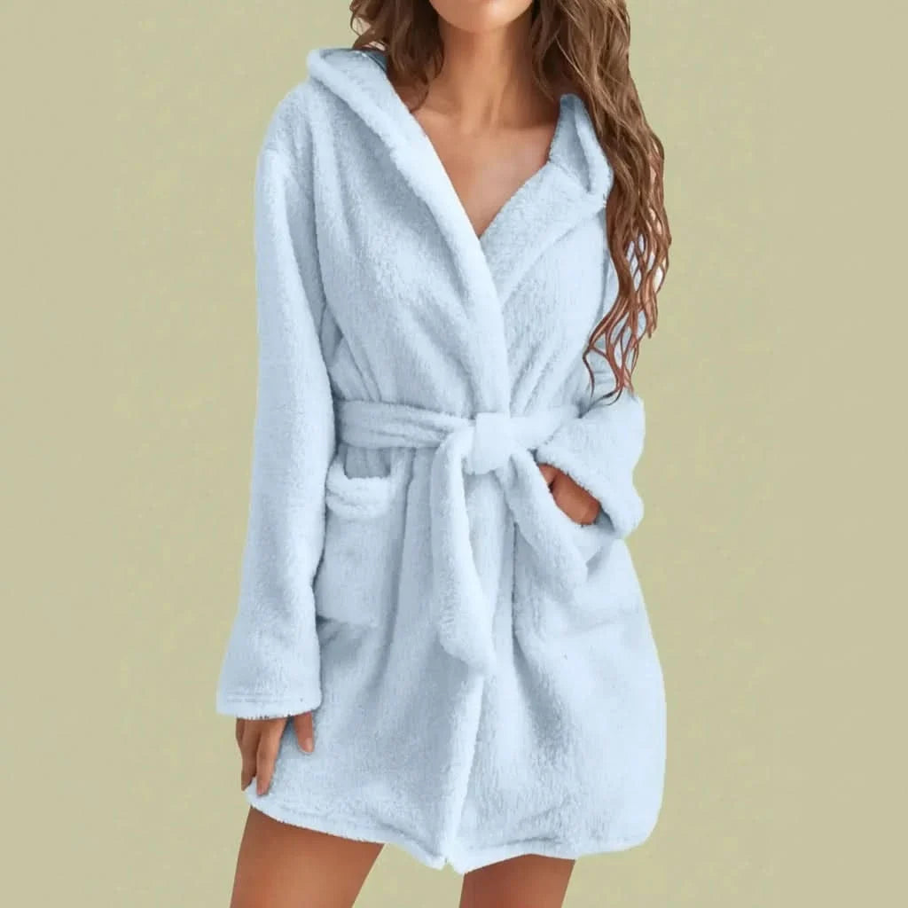 Bathrobe Hooded Soft Fleece Belted