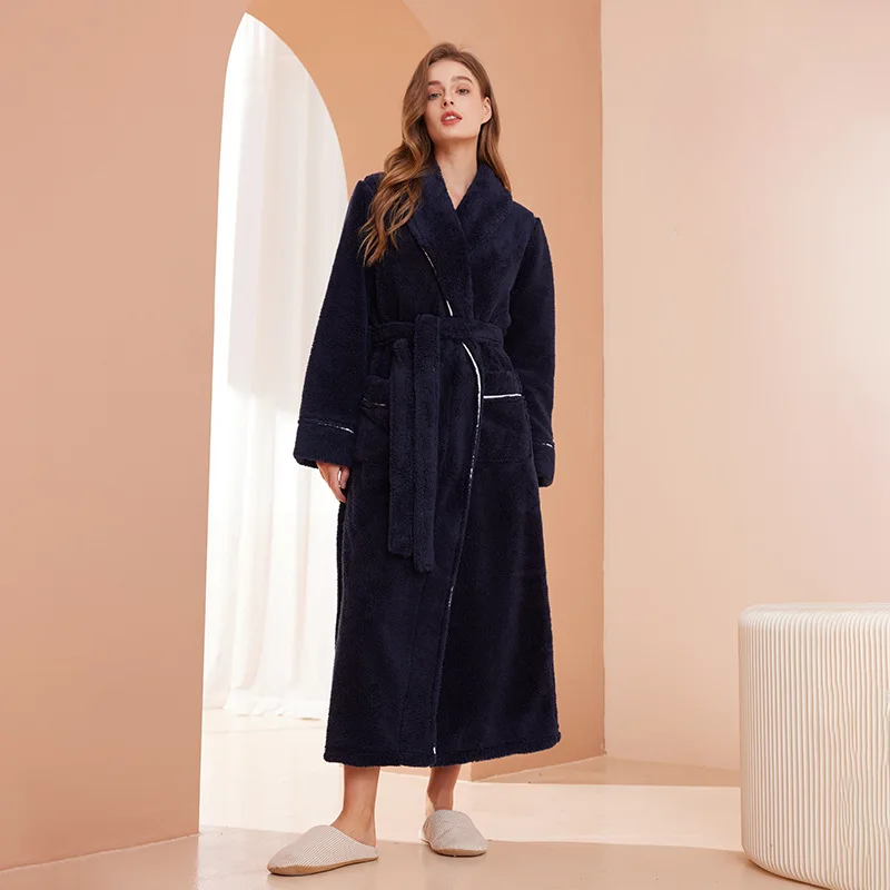 Bathrobe Thick Flannel Adjustable Sash & Turn-Down Collar