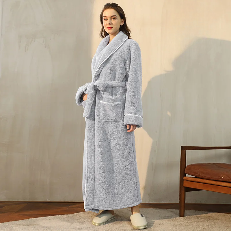 Bathrobe Thick Flannel Adjustable Sash & Turn-Down Collar