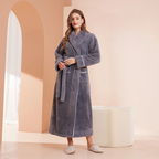 Bathrobe Thick Flannel Adjustable Sash & Turn-Down Collar