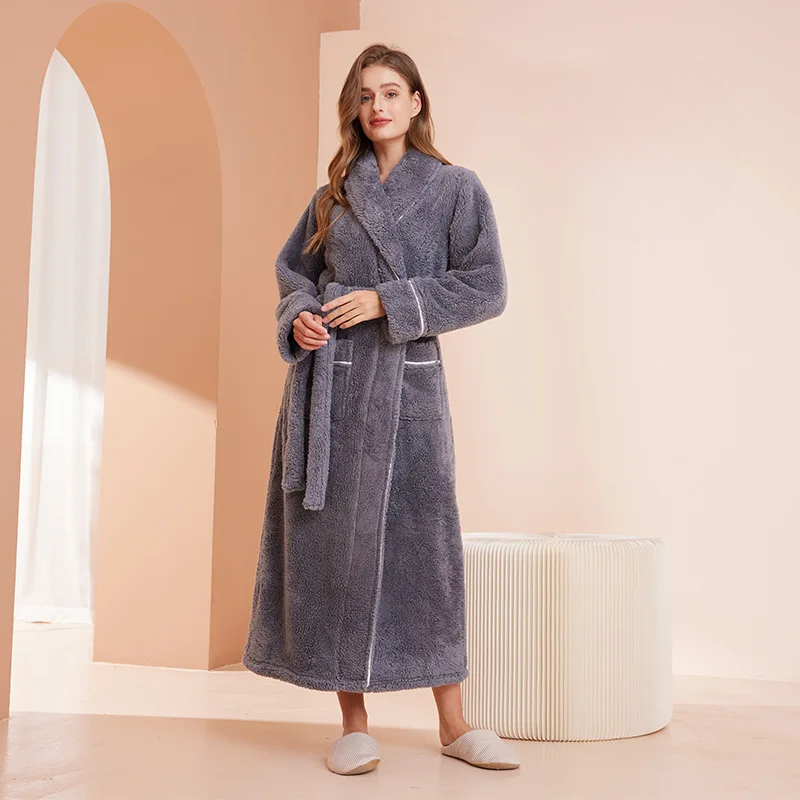 Bathrobe Thick Flannel Adjustable Sash & Turn-Down Collar