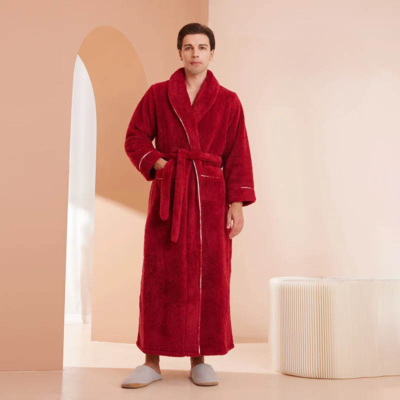 Bathrobe Thick Flannel Adjustable Sash & Turn-Down Collar