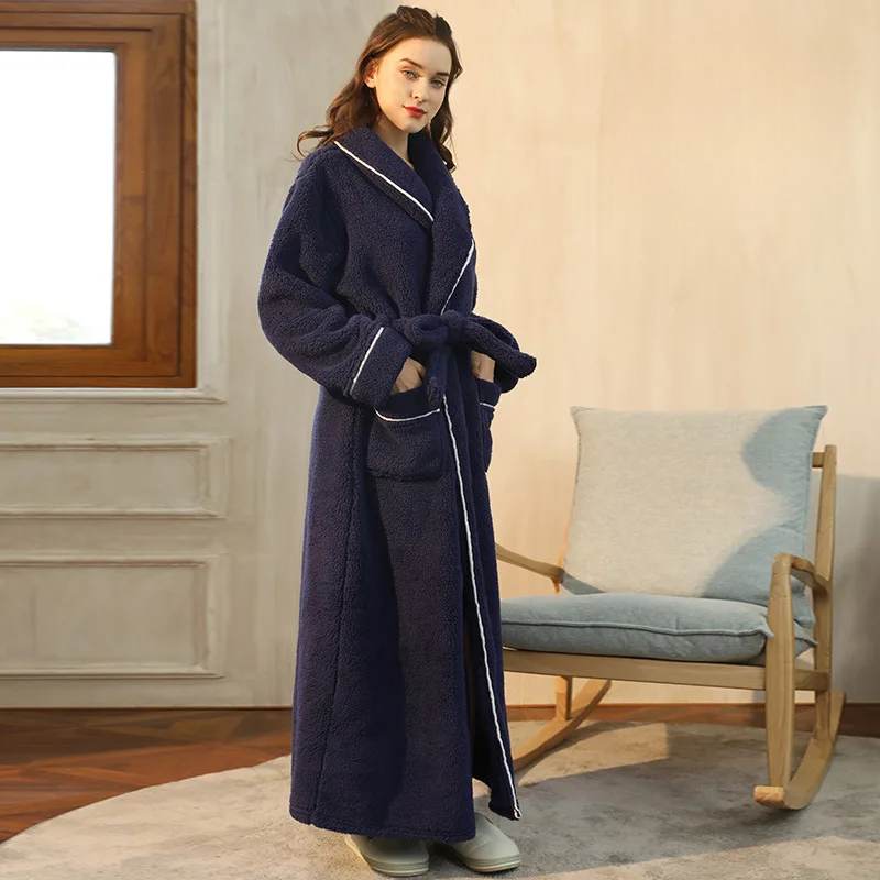 Bathrobe Thick Flannel Adjustable Sash & Turn-Down Collar