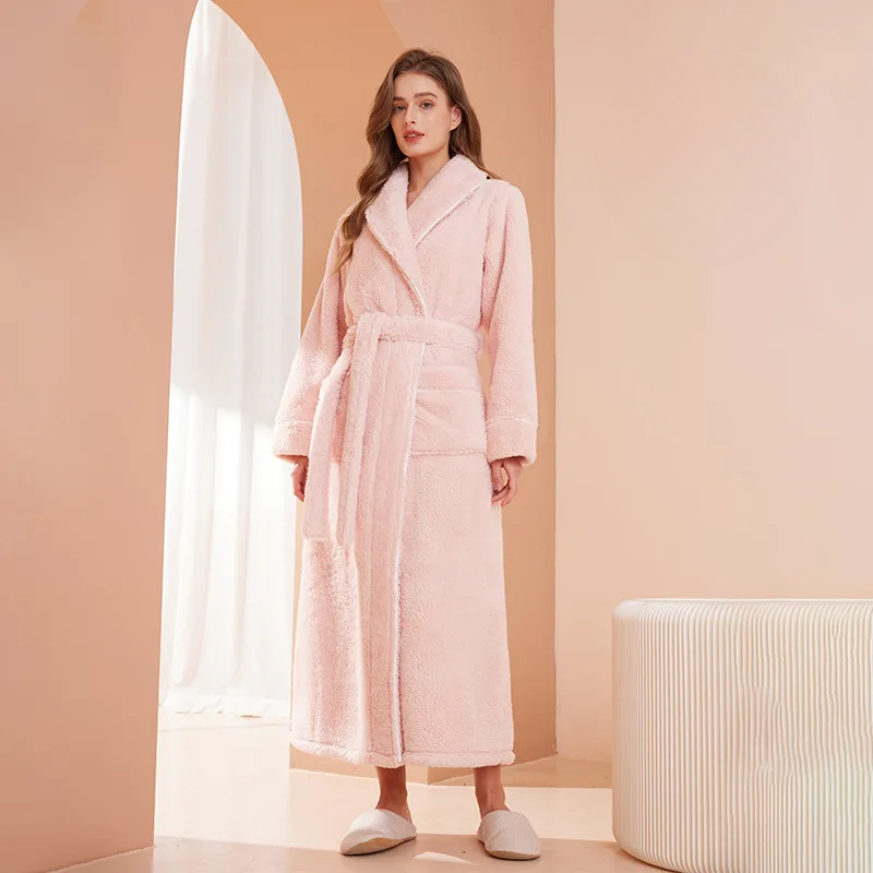Bathrobe Thick Flannel Adjustable Sash & Turn-Down Collar