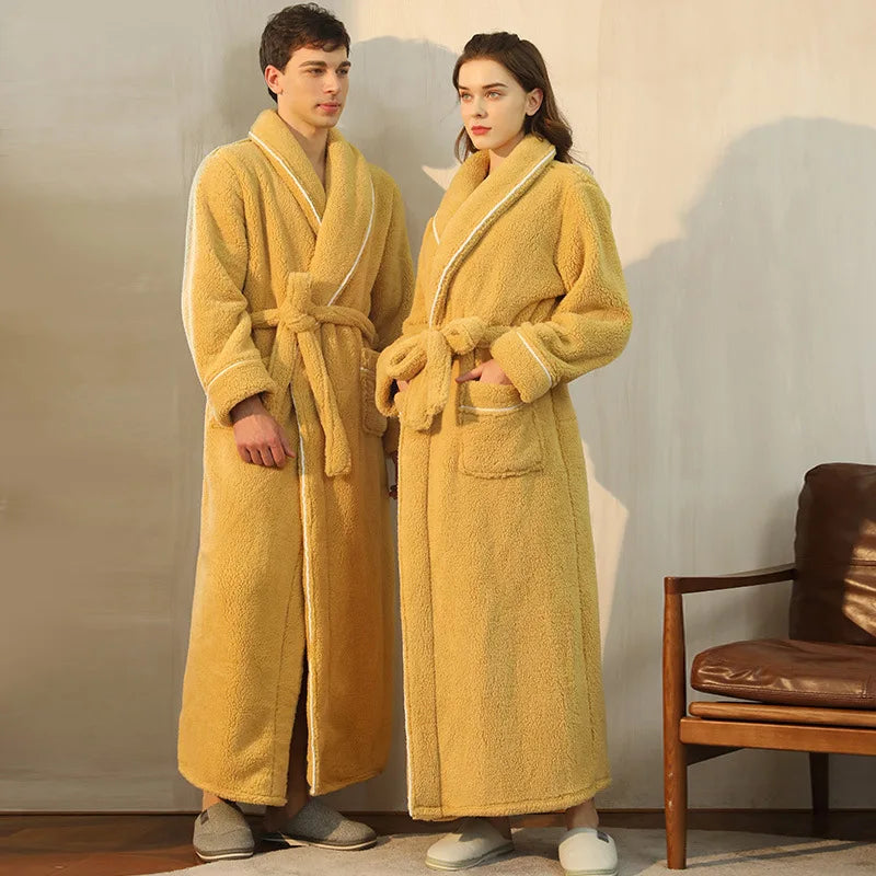 Bathrobe Thick Flannel Adjustable Sash & Turn-Down Collar