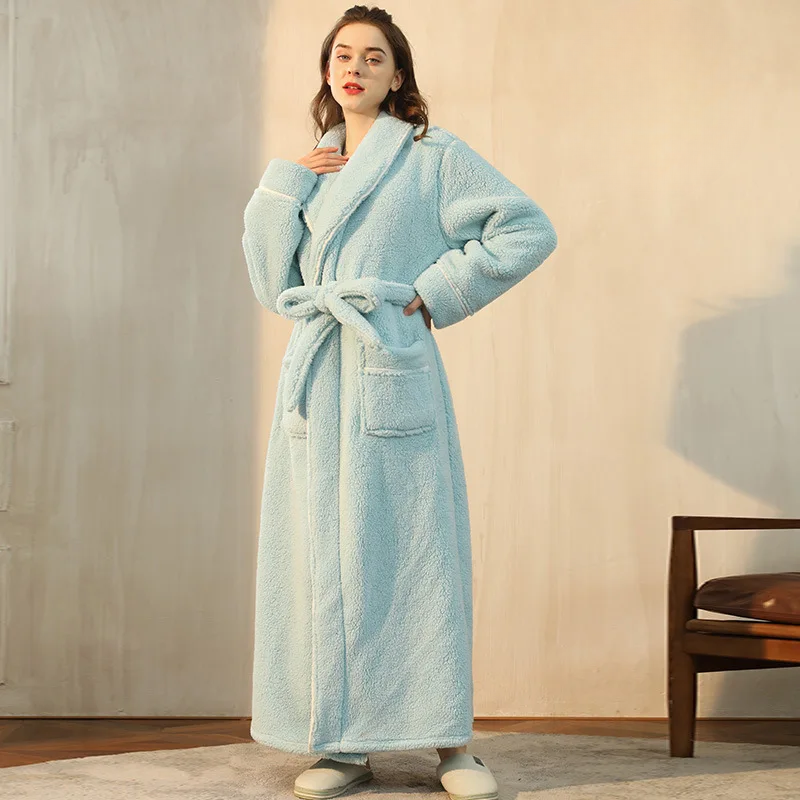Bathrobe Thick Flannel Adjustable Sash & Turn-Down Collar