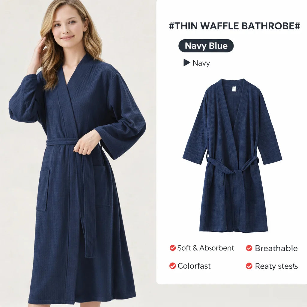 Bathrobe Unisex Lightweight Double-Sided Waffle Cotton Blend