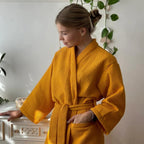 Bathrobe Waffle Texture 100% Cotton Adjustable Waistband