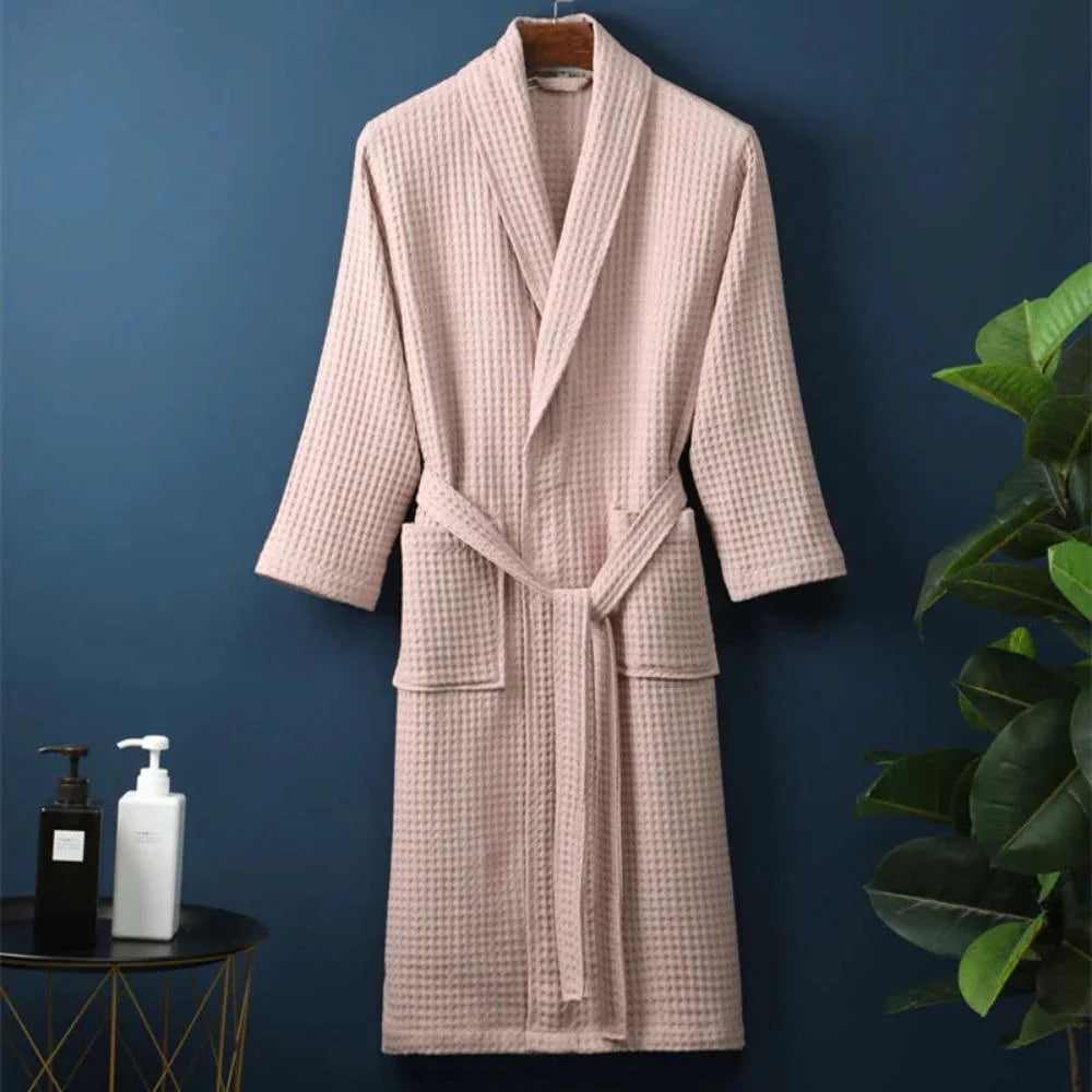 Bathrobe Waffle Texture 100% Cotton Adjustable Waistband