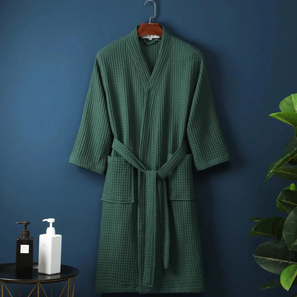 Bathrobe Waffle Texture 100% Cotton Adjustable Waistband