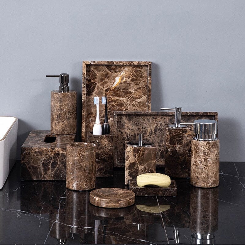 Bathroom Accessories Set Marble-Effect Polished Finish