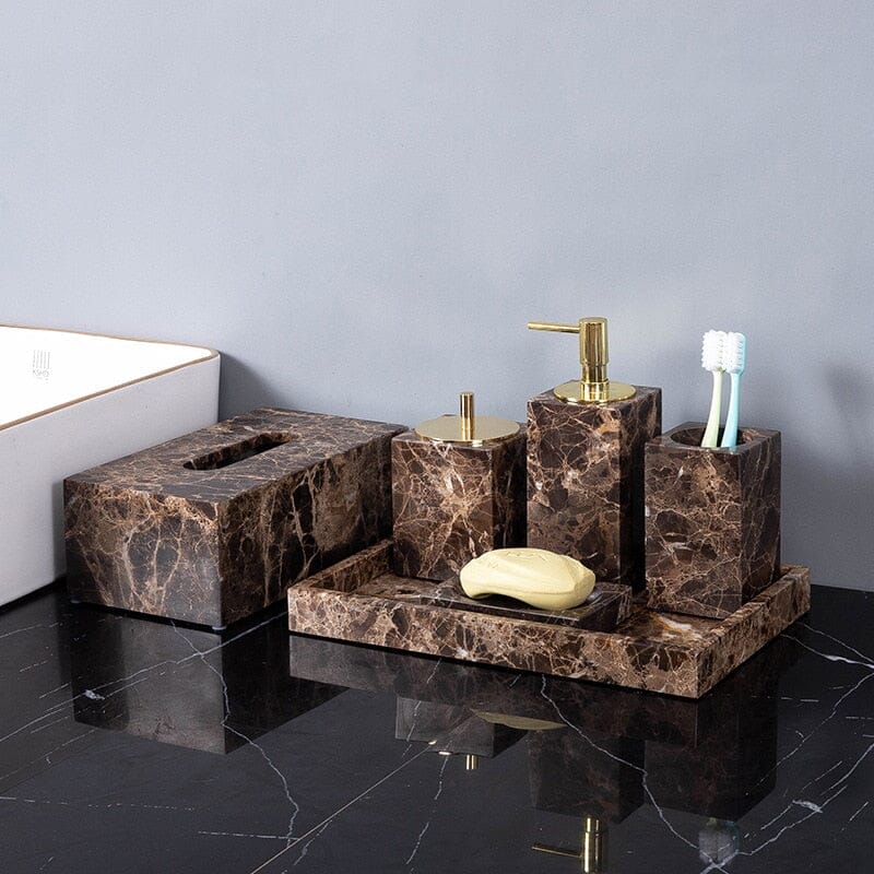 Bathroom Accessories Set Marble-Effect Polished Finish