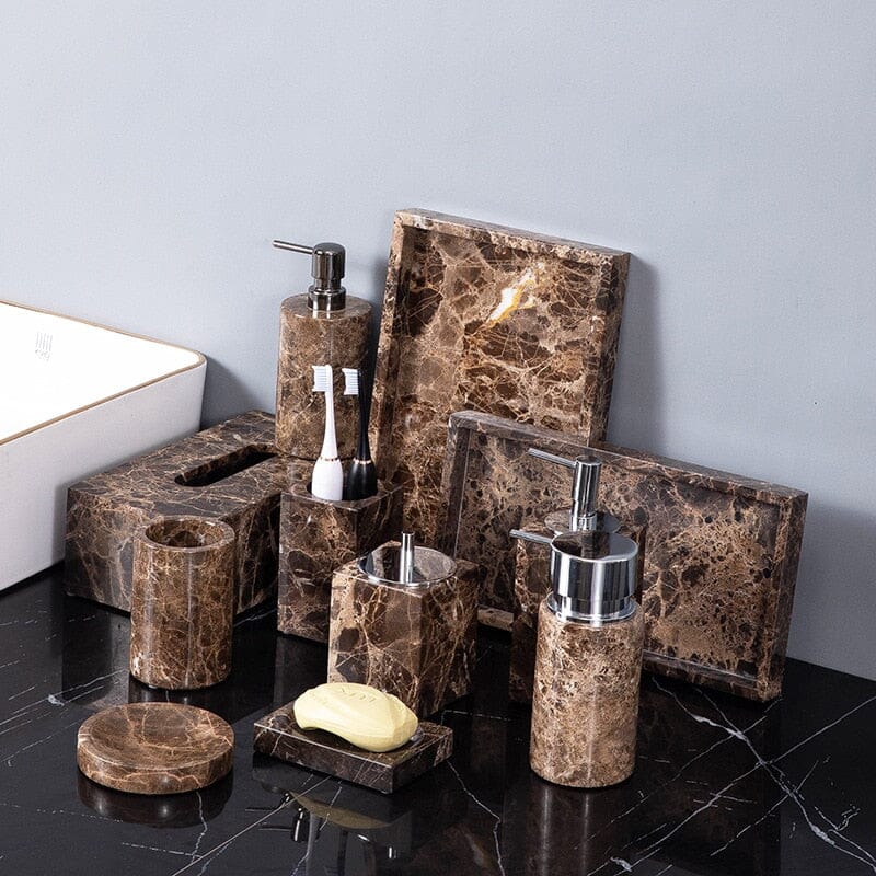 Bathroom Accessories Set Marble-Effect Polished Finish