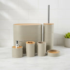 Bathroom Accessory Set Bamboo Accents 6-Piece Easy-Clean