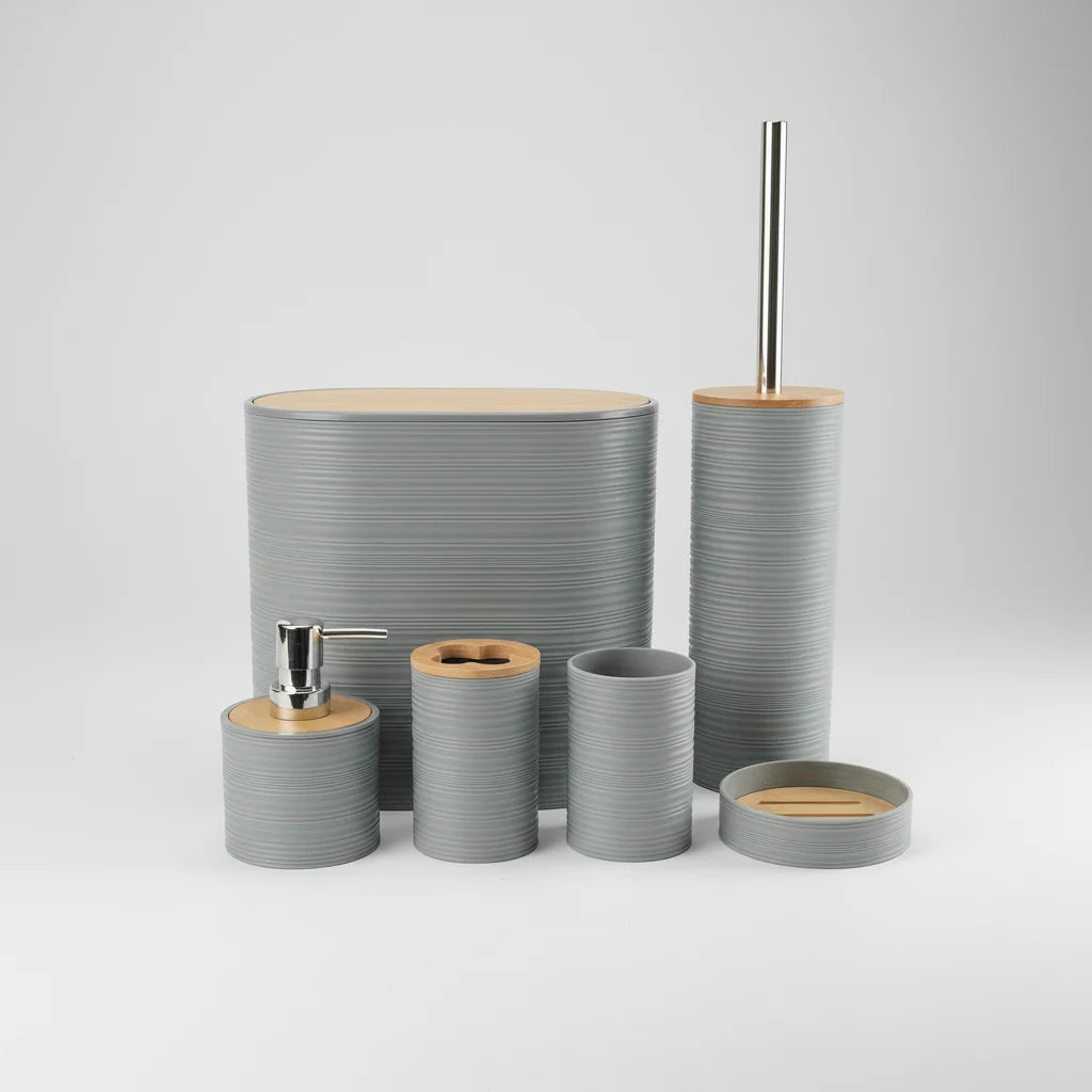 Bathroom Accessory Set Bamboo Accents 6-Piece Easy-Clean