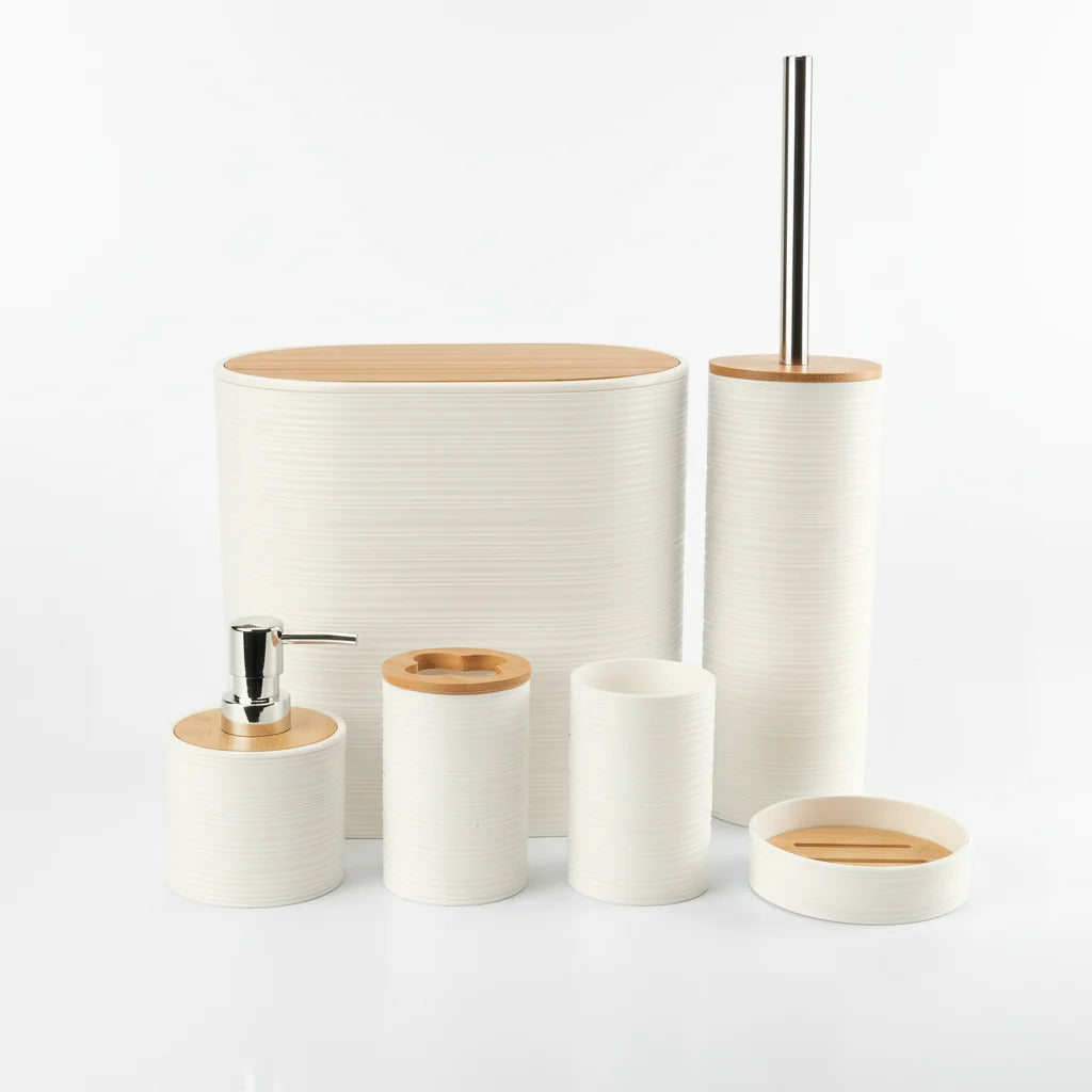 Bathroom Accessory Set Bamboo Accents 6-Piece Easy-Clean