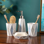 Bathroom Accessory Set Ceramic Modern Geometric Set of 4