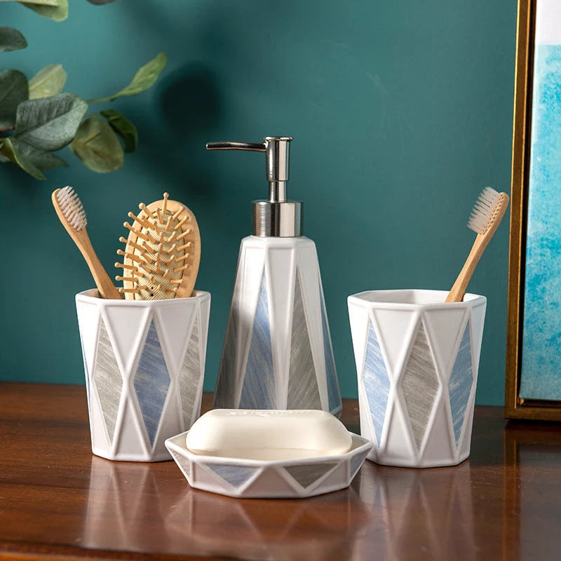 Bathroom Accessory Set Ceramic Modern Geometric Set of 4