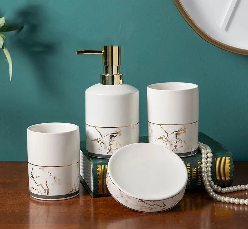 Bathroom Accessory Set Ceramic Modern Geometric Set of 4