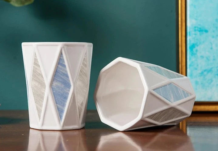 Bathroom Accessory Set Ceramic Modern Geometric Set of 4