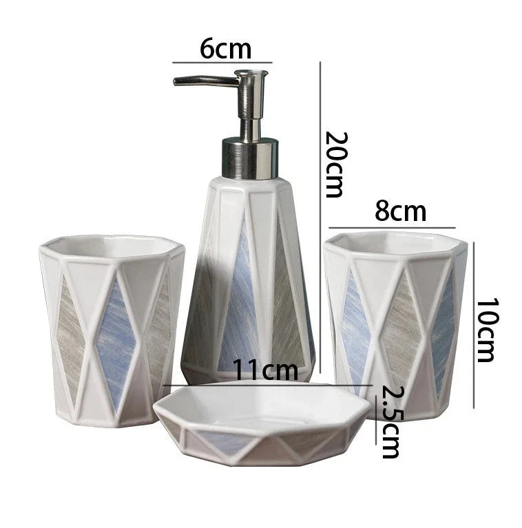 Bathroom Accessory Set Ceramic Modern Geometric Set of 4