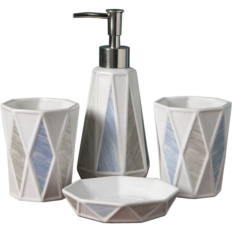 Bathroom Accessory Set Ceramic Modern Geometric Set of 4
