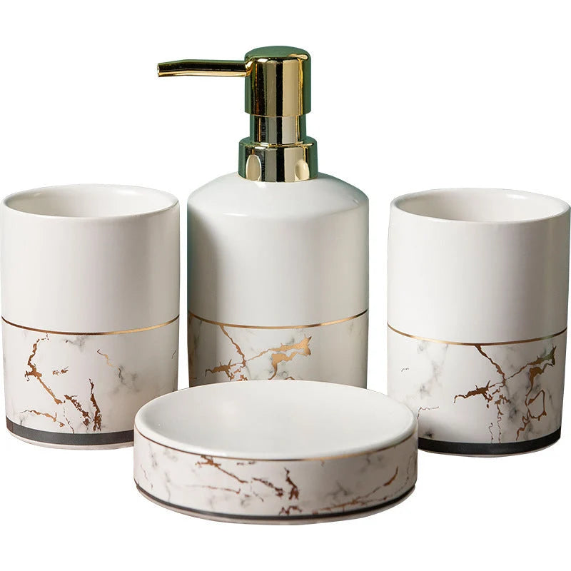 Bathroom Accessory Set Ceramic Modern Geometric Set of 4