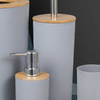 Bathroom Accessory Set Matte Bamboo Accents Easy-Clean