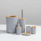 Bathroom Accessory Set Matte Bamboo Accents Easy-Clean