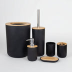 Bathroom Accessory Set Matte Bamboo Accents Easy-Clean