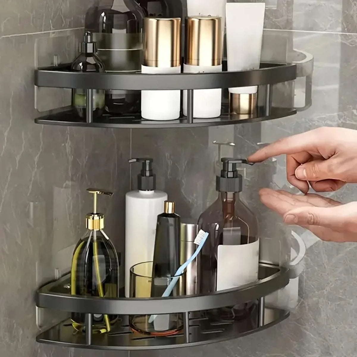 Bathroom Corner Shelf Drill-Free Adhesive Corrosion-Resistant Aluminum