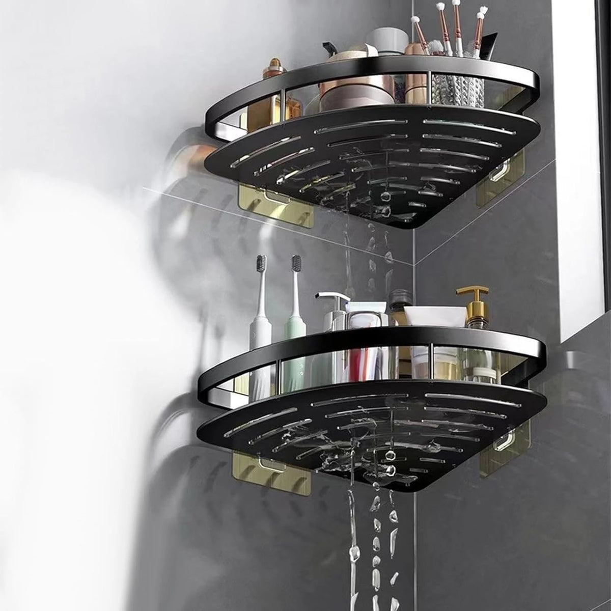 Bathroom Corner Shelf Drill-Free Adhesive Corrosion-Resistant Aluminum