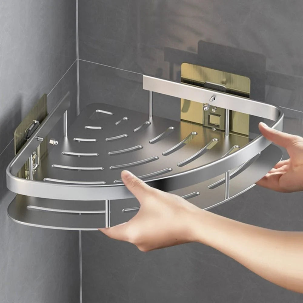 Bathroom Corner Shelf Drill-Free Adhesive Corrosion-Resistant Aluminum