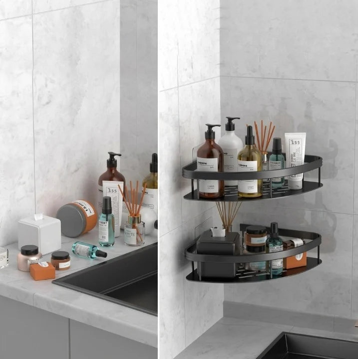 Bathroom Corner Shelf Drill-Free Adhesive Corrosion-Resistant Aluminum
