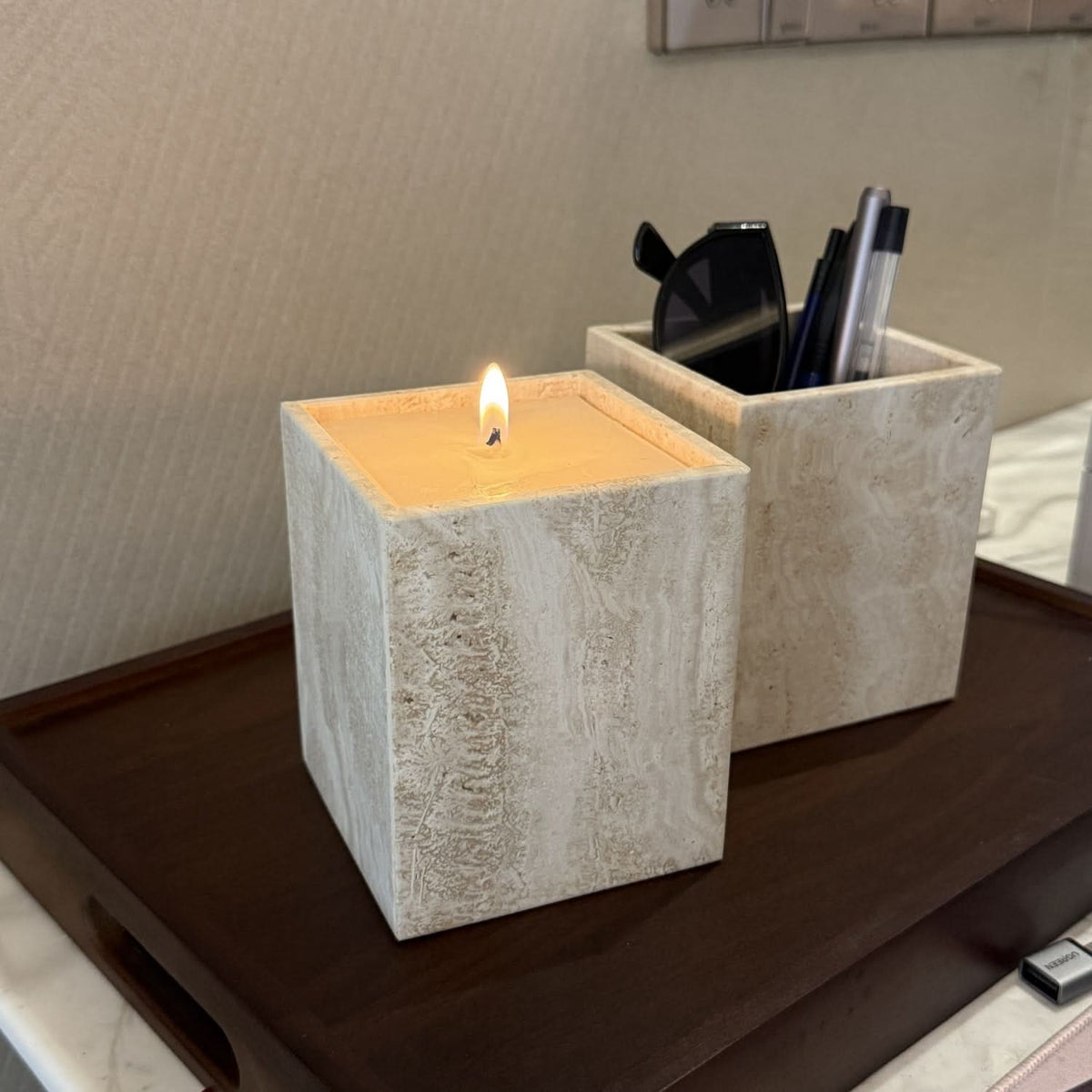 Bathroom Countertop Organizer Minimalist Square Marble & Travertine