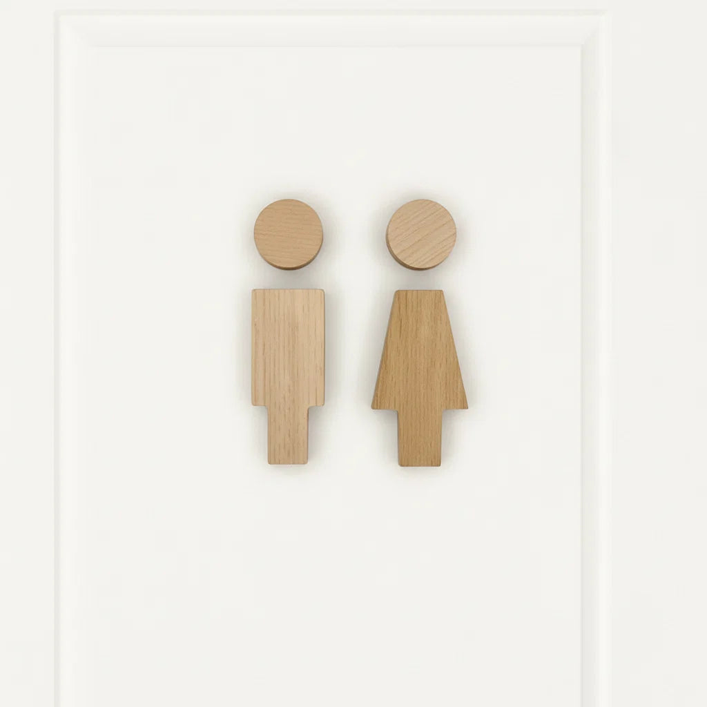 Bathroom Door Sign Solid Wood Men & Women Icons