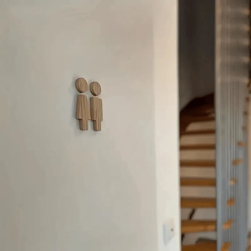 Bathroom Door Sign Solid Wood Men & Women Icons
