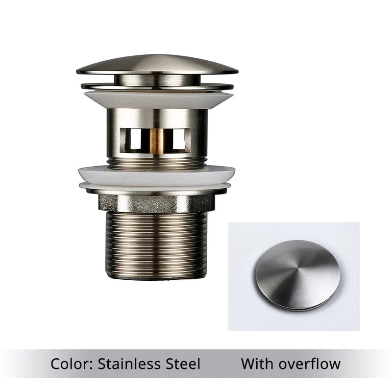 Bathroom Drain Pop-Up Closure Optional Overflow Corrosion-Resistant Finish