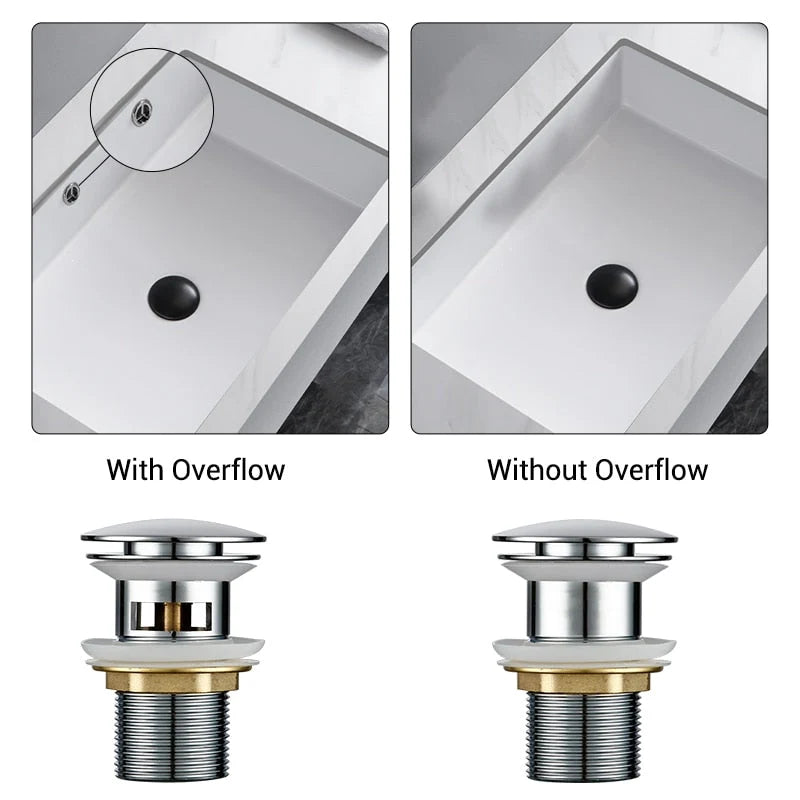 Bathroom Drain Pop-Up Closure Optional Overflow Corrosion-Resistant Finish