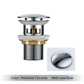 Bathroom Drain Pop-Up Closure Optional Overflow Corrosion-Resistant Finish