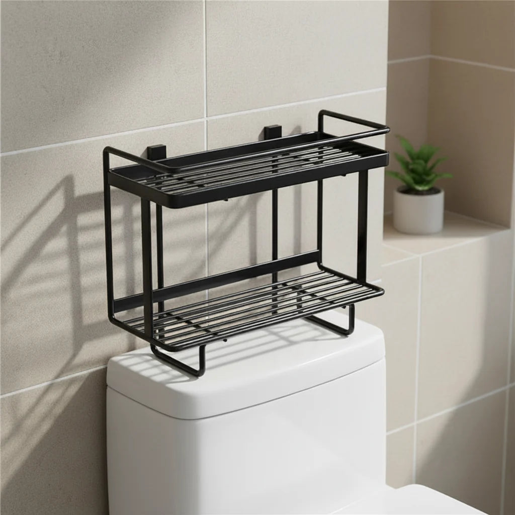 Bathroom Shelf Two-Tier Wrought Iron Suction Mount