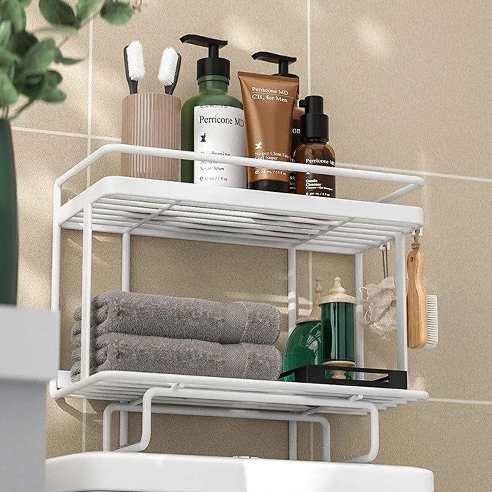 Bathroom Shelf Two-Tier Wrought Iron Suction Mount