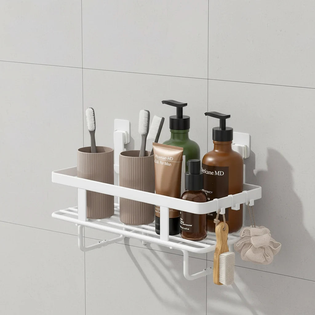 Bathroom Shelf Two-Tier Wrought Iron Suction Mount