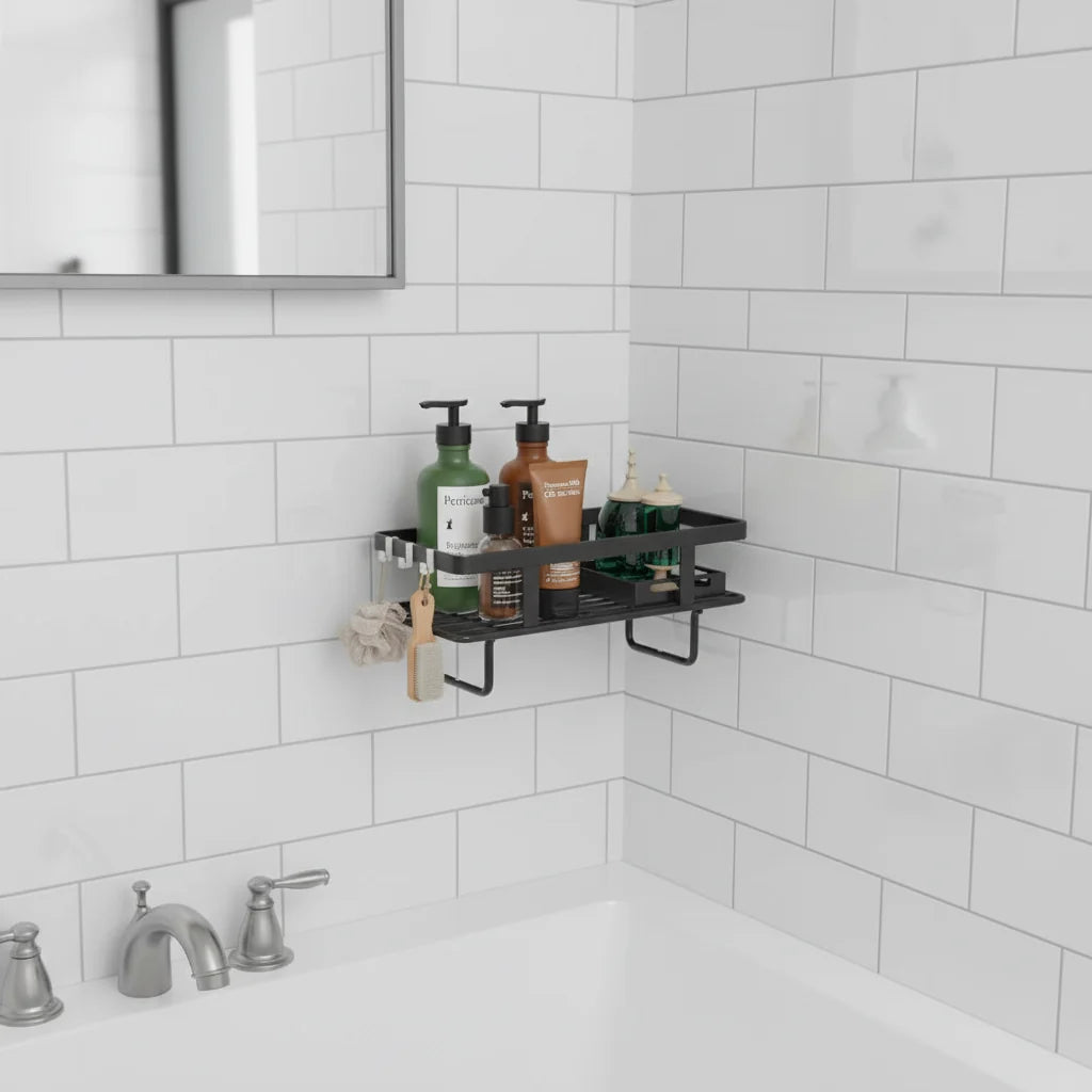 Bathroom Shelf Two-Tier Wrought Iron Suction Mount